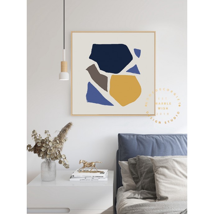Minimal Abstract Art Prints, Large Minimalist Wall Art, Blue Abstract Wall Art Prints, Yellow Art Print, Geo Art Print, Living Room Art