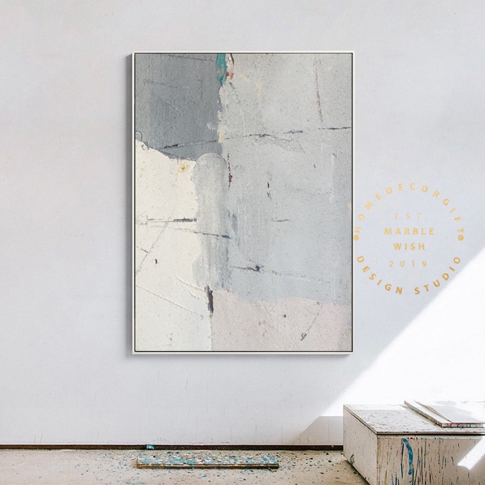 Original Nordic Extra Large Abstract Painting, Light Gray Minimalist Abstract Painting, Pink Painting, White Abstract Painting, Abstract Art