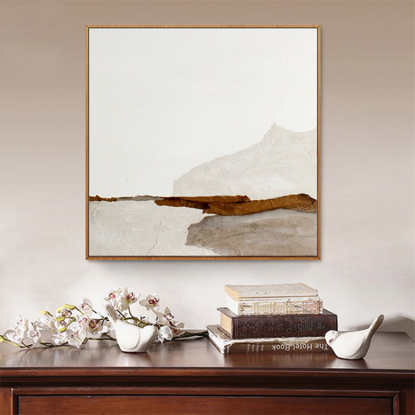 Large Original Beige and Brown Abstract Oil Painting For