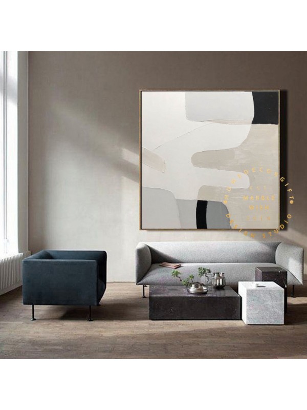 Large Original Texture Painting,Gray Abstract Painting Beige Painting,Boho Painting,Abstract Mountain Painting for Living Room,Bedroom Decor