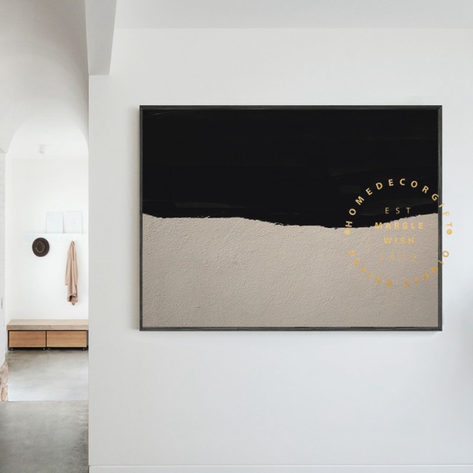 Large Abstract Painting, Nordic Black Painting Beige Painting, Minimalist Post Modern Abstract Painting,Hallway Abstract Paiinting on Canvas