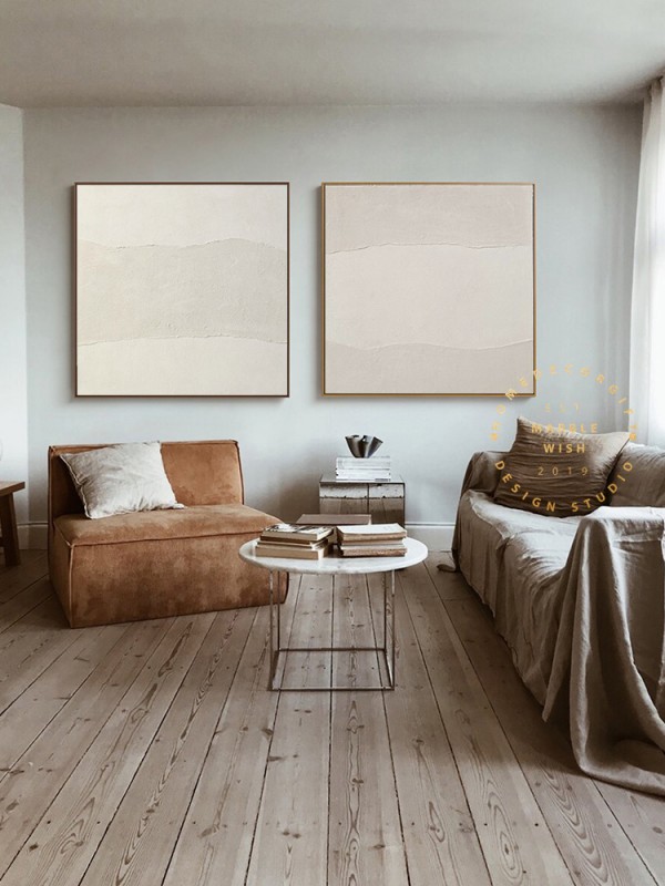 Set of 2 Beige Abstract Painting Set of 2 Beige Abstract Painting