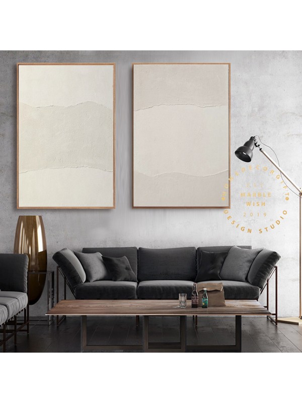 Large Abstract Painting, Beige Painting on Canvas, Beige Abstract Painting, 3D textured Painting, set of 2 Modern Wall Art, Scandinavian Art