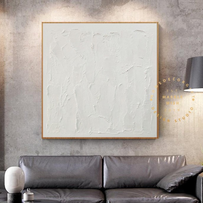 Large Abstract White Painting,White 3D Textured Painting, White Acrylic Paintings, Modern abstract painting for Living Room, Minimalist Art