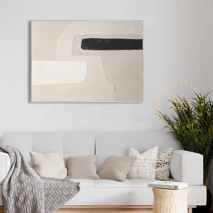 Large Abstract Wall Art, Minimalist Abstract Painting, Beige Painting White Painting, Brush Strokes Abstract Painting,Boho Abstract Room Art