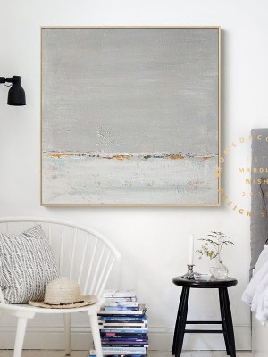 Minimal Gray and White Canvas Painting Minimal Gray and White Canvas Painting