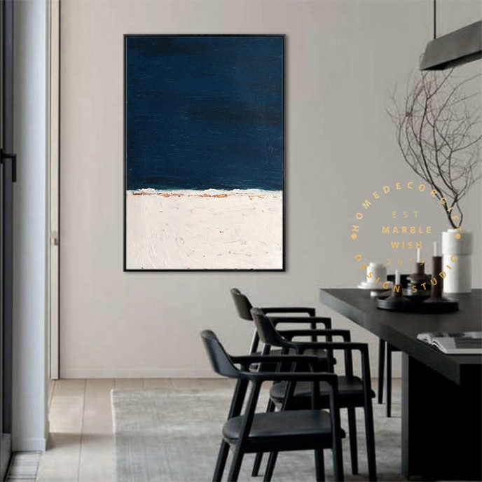 Large Navy Blue Oil Painting on Canvas, Calming Blue Painting, Large Abstract Painting,Contemporary Art Modern Oil Painting for Living Room
