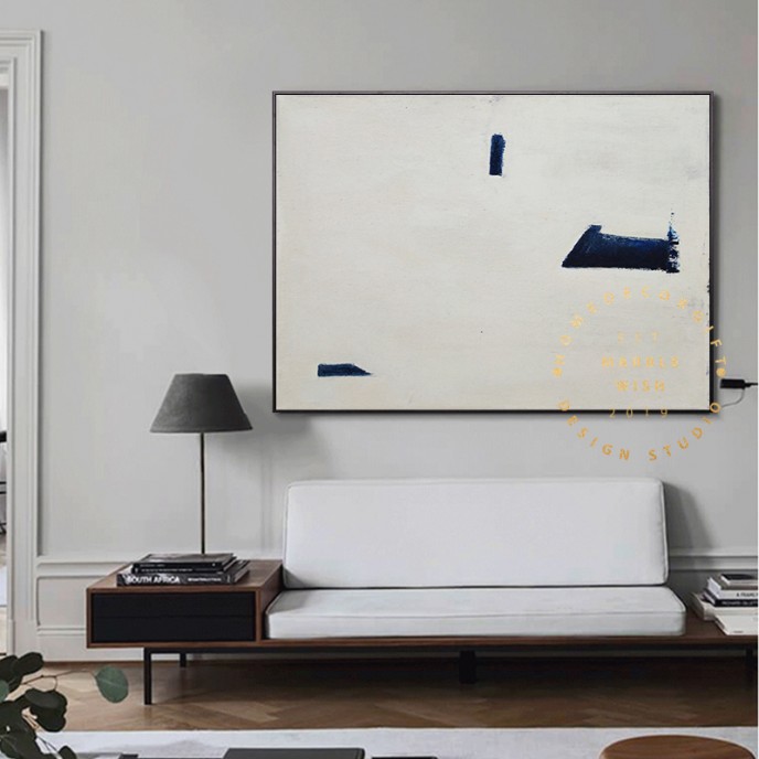 Large White Painting on Canvas, Original Contemporary Art Modern Oil Painting for Living Room, Navy Blue Painting, Minimal Abstract Painting Large White Painting on Canvas, Original Contemporary Art Modern Oil Painting for Living Room, Navy Blue Painting, Minimal Abstract Painting