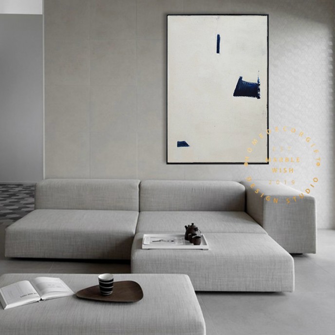 Large White Painting on Canvas, Original Contemporary Art Modern Oil Painting for Living Room, Navy Blue Painting, Minimal Abstract Painting Large White Painting on Canvas, Original Contemporary Art Modern Oil Painting for Living Room, Navy Blue Painting, Minimal Abstract Painting