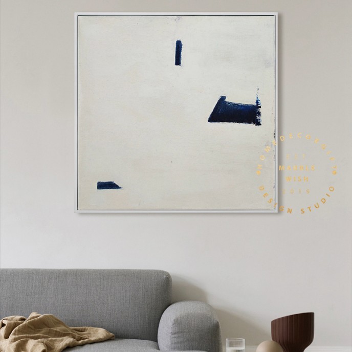 Large White Painting on Canvas, Original Contemporary Art Modern Oil Painting for Living Room, Navy Blue Painting, Minimal Abstract Painting Large White Painting on Canvas, Original Contemporary Art Modern Oil Painting for Living Room, Navy Blue Painting, Minimal Abstract Painting