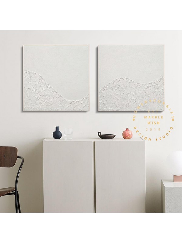 Large Set of 2 Painting, 2 piece Wall Art Canvas, 3D White Painting, White Abstract Art, 2 Pieces Minimal Wall Art Set, Modern Wall Art
