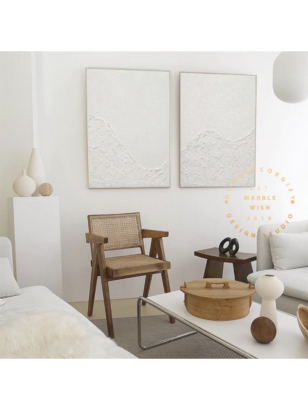 Large Set of 2 Painting, 2 piece Wall Art Canvas, 3D White Painting, White Abstract Art, 2 Pieces Minimal Wall Art Set, Modern Wall Art