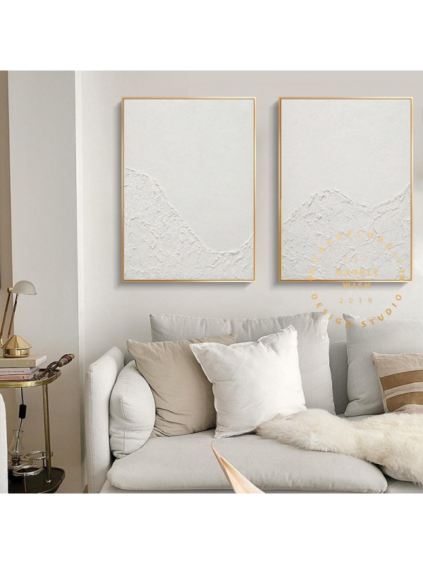 Large Set of 2 Painting, 2 piece Wall Art Canvas, 3D White Painting, White Abstract Art, 2 Pieces Minimal Wall Art Set, Modern Wall Art