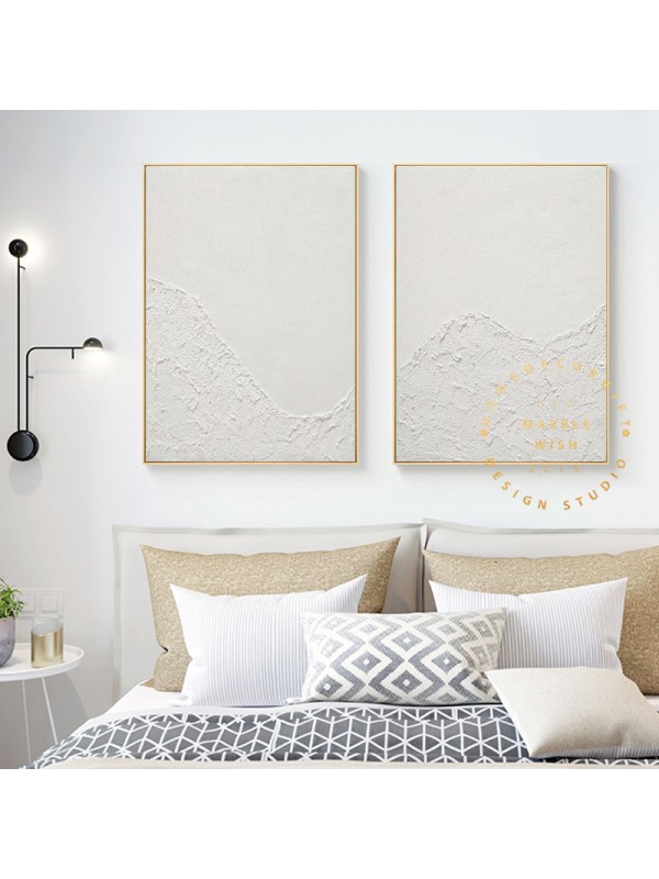Large Set of 2 Painting, 2 piece Wall Art Canvas, 3D White Painting, White Abstract Art, 2 Pieces Minimal Wall Art Set, Modern Wall Art