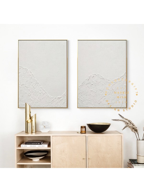 Large Set of 2 Painting, 2 piece Wall Art Canvas, 3D White Painting, White Abstract Art, 2 Pieces Minimal Wall Art Set, Modern Wall Art