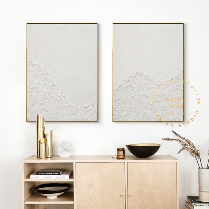 Large Set of 2 Painting, 2 piece Wall Art Canvas, 3D White Painting, White Abstract Art, 2 Pieces Minimal Wall Art Set, Modern Wall Art