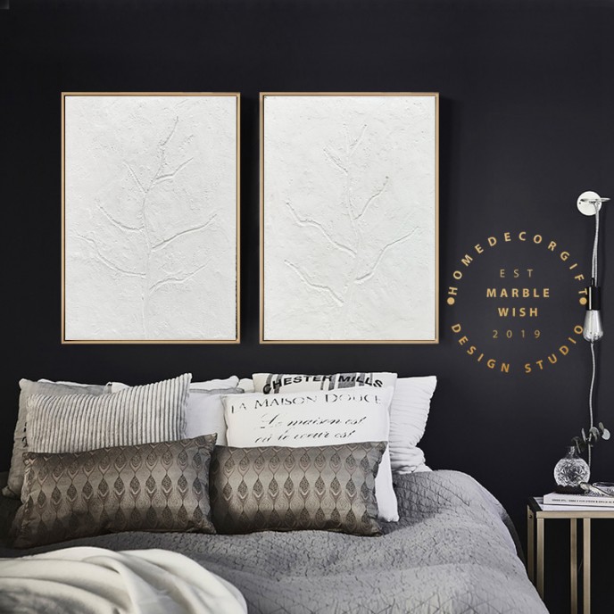 2 piece Wall Art Canvas, Large Set of 2 Painting, 3D White Painting,White Abstract Tree Art,2 Pieces Minimal Wall Art Set, Modern Relief Art 2 piece Wall Art Canvas, Large Set of 2 Painting, 3D White Painting,White Abstract Tree Art,2 Pieces Minimal Wall Art Set, Modern Relief Art