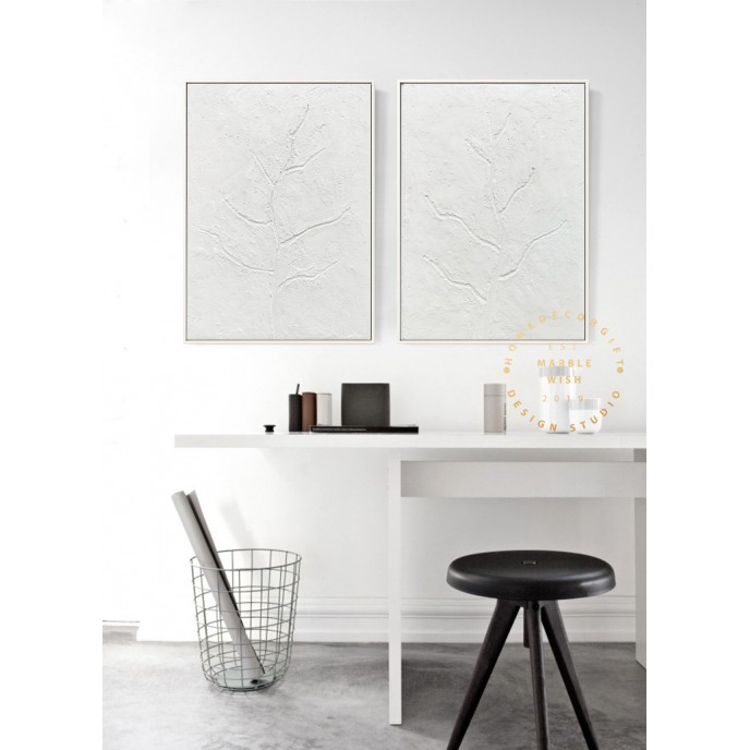 2 piece Wall Art Canvas, Large Set of 2 Painting, 3D White Painting,White Abstract Tree Art,2 Pieces Minimal Wall Art Set, Modern Relief Art 2 piece Wall Art Canvas, Large Set of 2 Painting, 3D White Painting,White Abstract Tree Art,2 Pieces Minimal Wall Art Set, Modern Relief Art