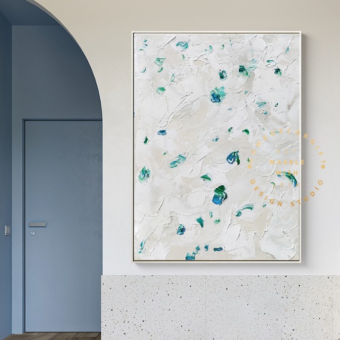 White Green Oil Painting on Canvas, Textured Painting Abstract Art, Palette Knife Textured Art, Minimal Wall Art, White Textured Painting White Green Oil Painting on Canvas, Textured Painting Abstract Art, Palette Knife Textured Art, Minimal Wall Art, White Textured Painting