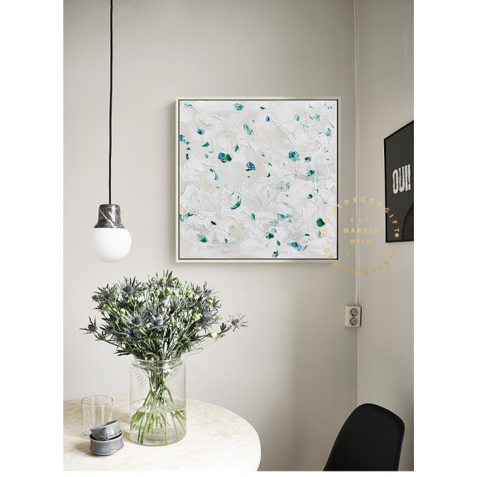 White Green Oil Painting on Canvas, Textured Painting Abstract Art, Palette Knife Textured Art, Minimal Wall Art, White Textured Painting