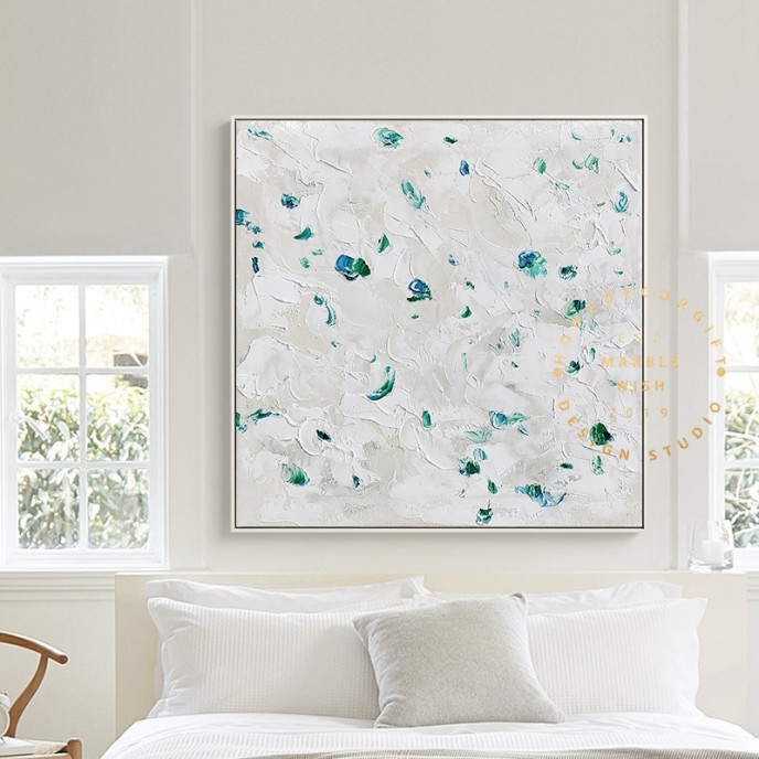 White Green Oil Painting on Canvas, Textured Painting Abstract Art, Palette Knife Textured Art, Minimal Wall Art, White Textured Painting