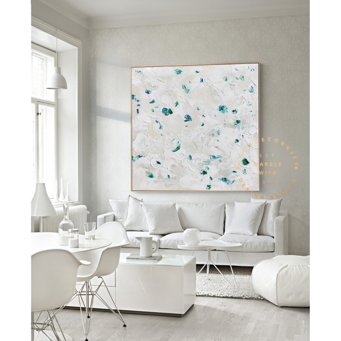 White Green Oil Painting on Canvas, Textured Painting Abstract Art, Palette Knife Textured Art, Minimal Wall Art, White Textured Painting White Green Oil Painting on Canvas, Textured Painting Abstract Art, Palette Knife Textured Art, Minimal Wall Art, White Textured Painting
