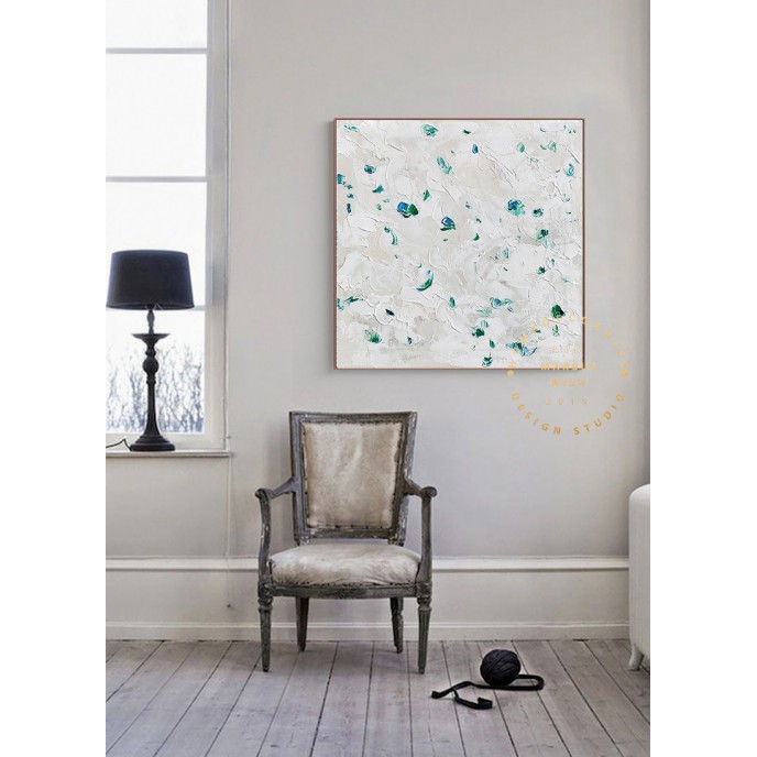 White Green Oil Painting on Canvas, Textured Painting Abstract Art, Palette Knife Textured Art, Minimal Wall Art, White Textured Painting