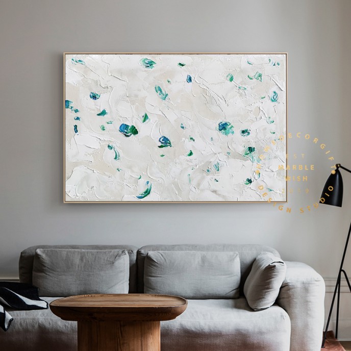 White Green Oil Painting on Canvas, Textured Painting Abstract Art, Palette Knife Textured Art, Minimal Wall Art, White Textured Painting