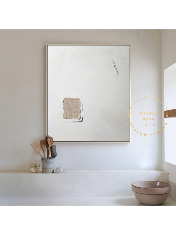 Minimal White Abstract Painting, Minimalist Abstract Wall Art, Scandinavian Wall Art, Japandi Wabi-Sabi Abstract Painting for Home Decor