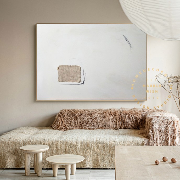Minimal White Abstract Painting, Minimalist Abstract Wall Art, Scandinavian Wall Art, Japandi Wabi-Sabi Abstract Painting for Home Decor