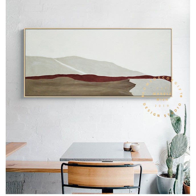 Large Abstract Canvas Art, Abstract Mountain Wall Art, Minimal Beige Painting Brown Painting, Original Boho Oil Painting, Textured Painting