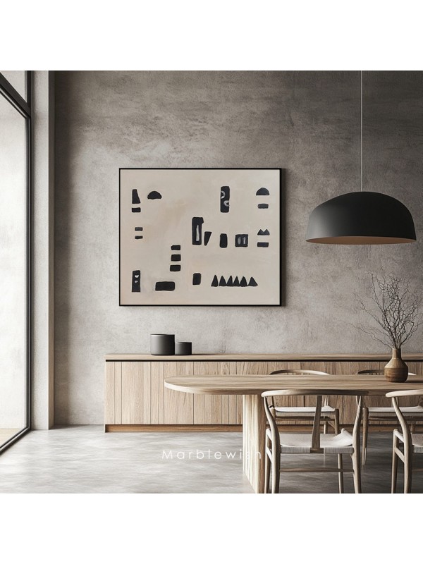 Beige and Black Mid-century Style Painting Beige and Black Mid-century Style Painting