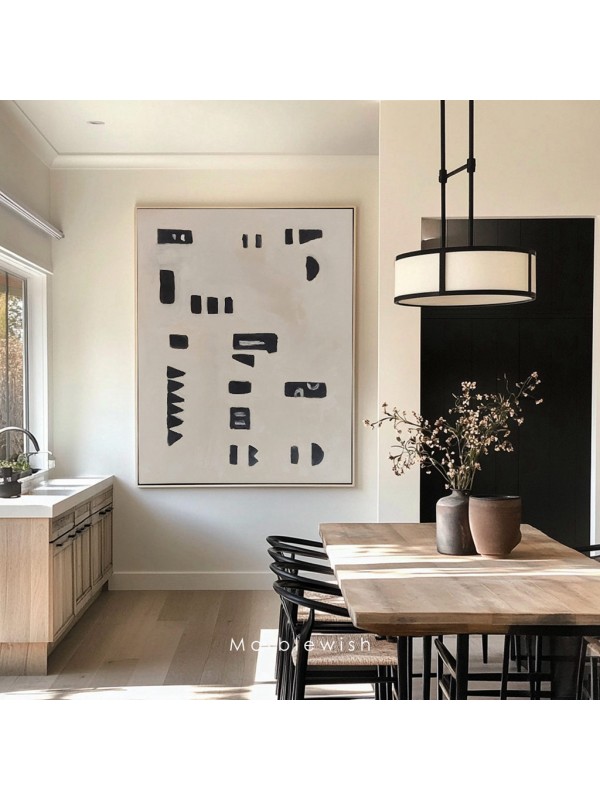 Beige and Black Mid-century Style Painting Beige and Black Mid-century Style Painting