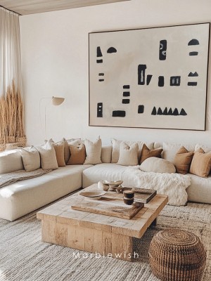 Beige and Black Mid-century Style Painting Beige and Black Mid-century Style Painting
