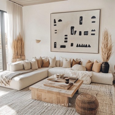 Beige and Black Mid-century Style Painting