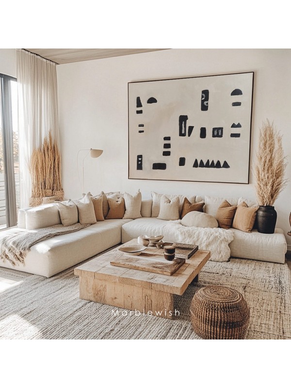 Beige and Black Mid-century Style Painting Beige and Black Mid-century Style Painting