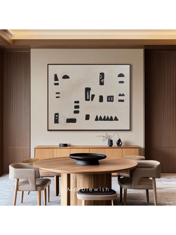 Beige and Black Mid-century Style Painting Beige and Black Mid-century Style Painting