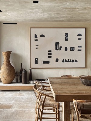 Beige and Black Mid-century Style Painting Beige and Black Mid-century Style Painting