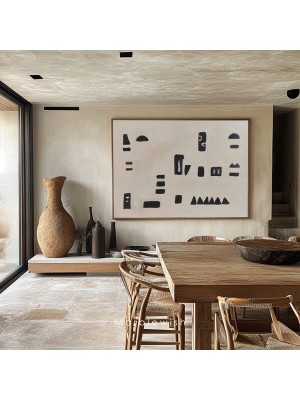 Beige and Black Mid-century Style Painting Beige and Black Mid-century Style Painting