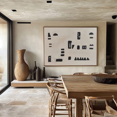 Beige and Black Mid-century Style Painting