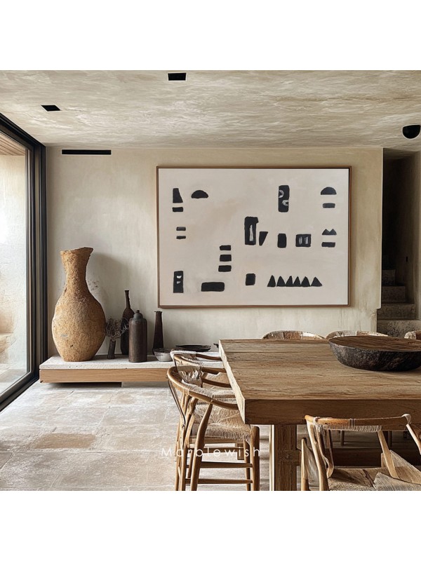 Beige and Black Mid-century Style Painting Beige and Black Mid-century Style Painting