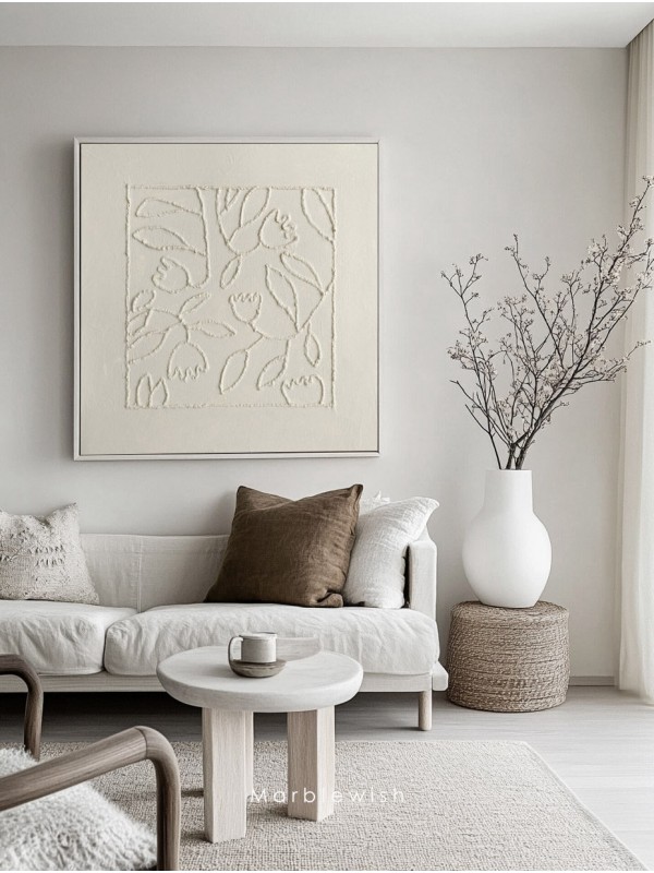 Beige Floral Botanical Relief Wall Art