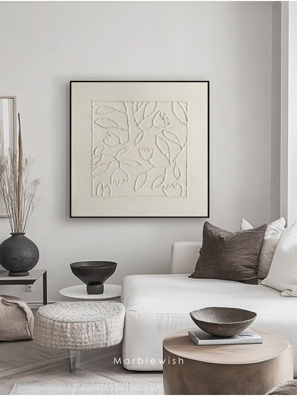 Beige Floral Botanical Relief Wall Art