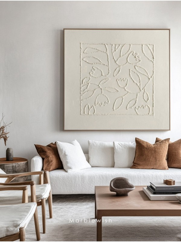 Beige Floral Botanical Relief Wall Art