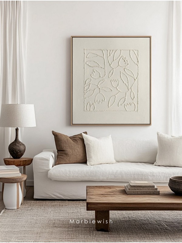 Beige Floral Botanical Relief Wall Art