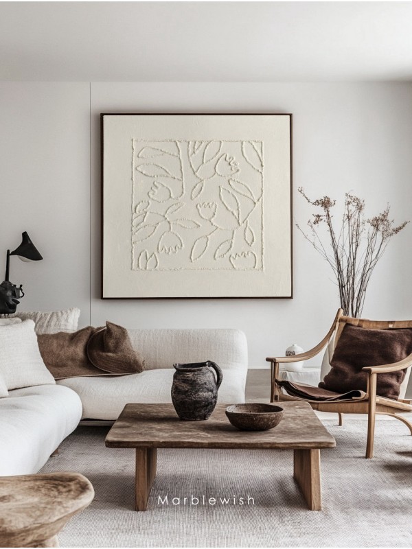 Beige Floral Botanical Relief Wall Art