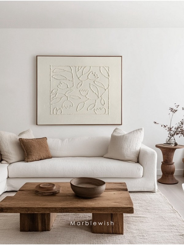 Beige Floral Botanical Relief Wall Art
