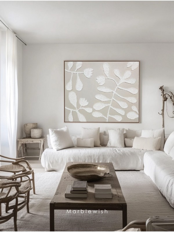 Beige and White Floral Botanical Wall Art