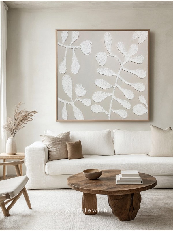 Beige and White Floral Botanical Wall Art