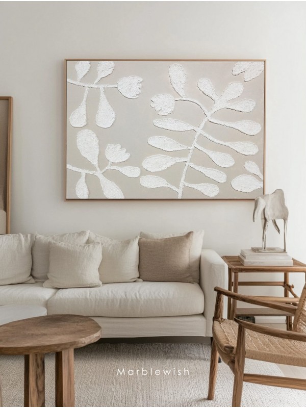 Beige and White Floral Botanical Wall Art